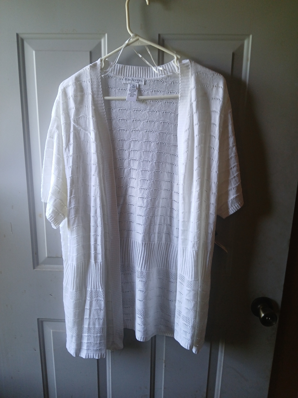 Kim Rogers White Sz 3X Lightweight Open-Knit Cardigan